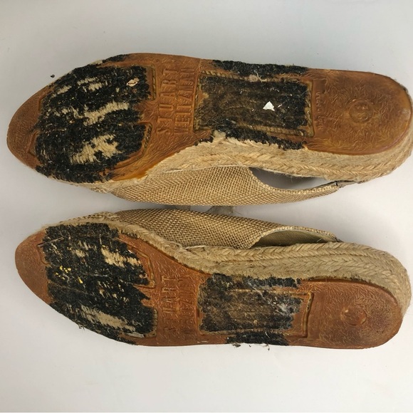 STUART WEITZMAN Canvas Gold Studded Slingback Tan Espadrille Wedge Luxury VTG - Picture 12 of 14
